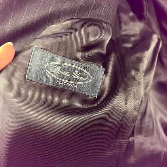 Pronto Uomo Platinum Blazer 100% Wool 44 R Suit Pin Stripe Men's 2 Button Jacket - Picture 3 of 9